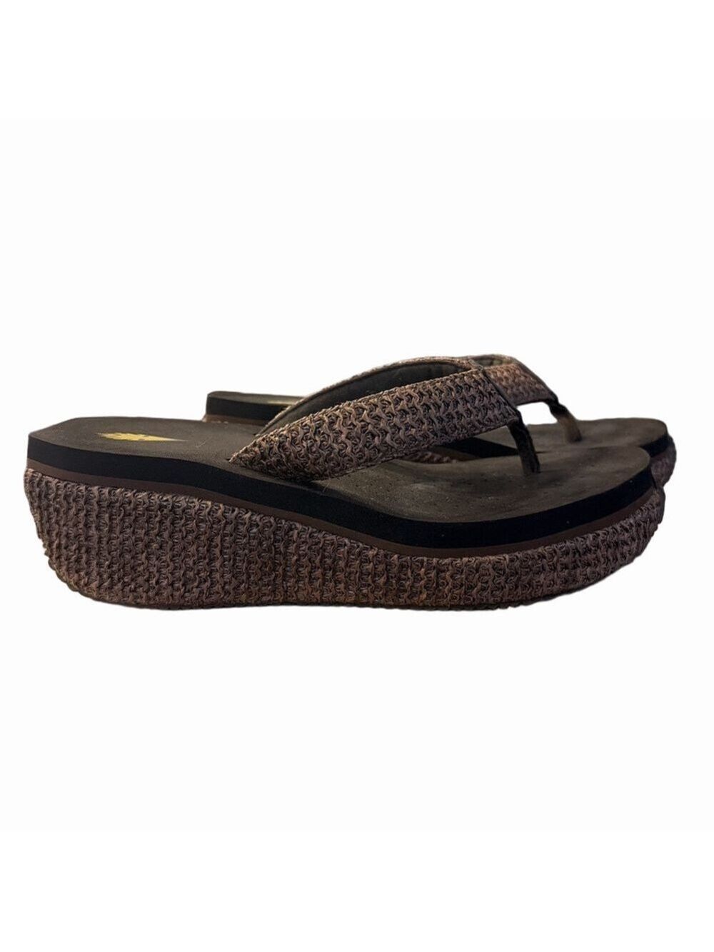 Volatile Women's Island Brown Woven Wedge Thongs. Size 9